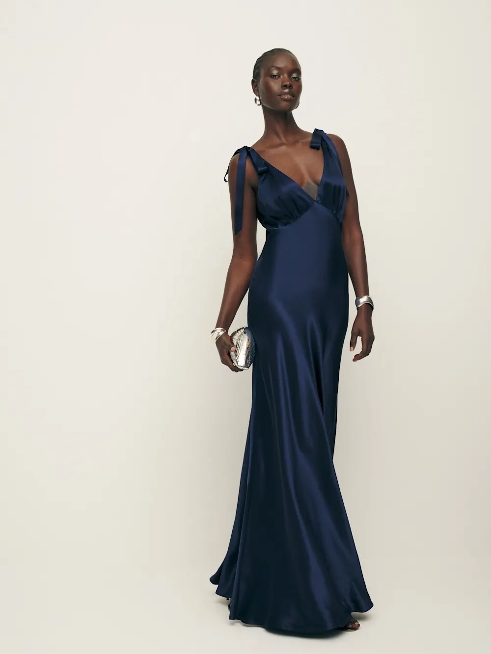 Reformation Pernille Silk Dress In navy, NEW WITHOUT TAGS, NEVER WORN.